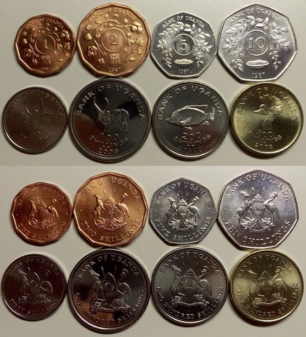UGANDA FULL COIN SET 1+2+5+10+50+100+200+500 Shillings 1987-2012 UNC LOT of 8 * Cover