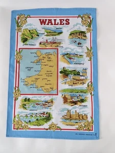 Toalla de té de colección lino mapa de Gales Abersoch Conwy Aberdaron etc. - Imagen 1 de 5