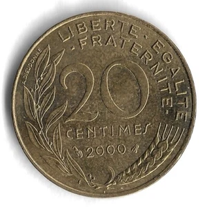 2000 France 20 Centimes World Coin - KM# 930 - Picture 1 of 2