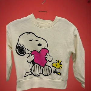 PEANUTS Girls 6-6x White Pink Snoopy Woodstock Heart Sweatshirt Top Valentine - Picture 1 of 7