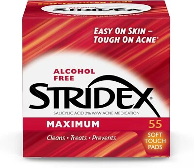 Stridex Medicated Acne Pads, Maximum, 55 Count – Facial Cleansing Wipes, Alcohol - Image 1 of 4