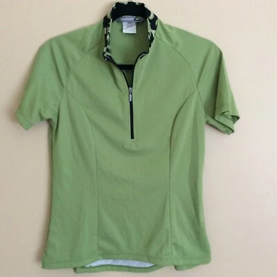Camiseta Sugoi feminina de ciclismo manga curta com zíper no pescoço bolso traseiro verde tamanho M - Imagem 1 de 4