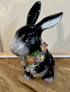 Vintage, Beautiful Applewood Design Inc. Black Ceramic Rabbit Bank USA Made IOB - Picture 1 of 12