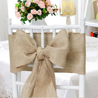 75 packs Burlap 6"x108" Chair Cover Sashes Bows Natural Jute Wedding Event SALE - Image 1 of 2