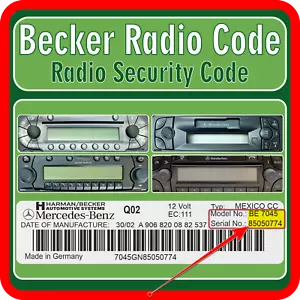 Becker Radio Unlock Code BE6904 BE7043 Harman BE7044 BE7045 BE7006 BE6905 BE7033 - Picture 1 of 2