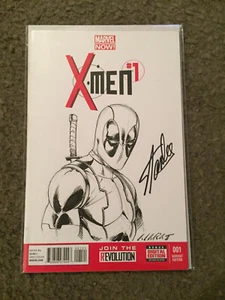 X-MEN 1 VARIANTE BLANCA DEADPOOL BOCETO ORIGINAL MARAT MICHAELS FIRMADO POR STAN LEE - Imagen 1 de 1