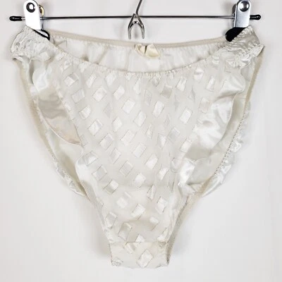 Vtg Victorias Secret High Cut Bikini Panties 6 Liquid Satin Ruffle Gold Label - Image 1 of 4