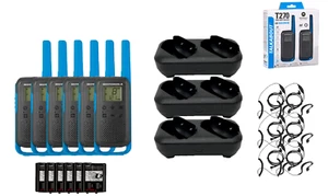 Motorola T270 Two Way Radio 6-Pack Walkie Talkies Dual Chargers PTT Earpieces - Picture 1 of 4