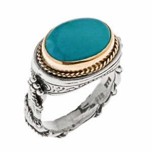 Savati ~ Solid Gold & Sterling Silver with Turquoise Byzantine Solitaire Ring
