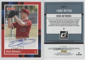 2022 Panini Donruss Retro 1988 Signatures Red /99 Reid Detmers Rookie Auto RC