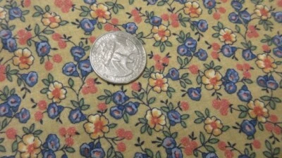 Calico Quilt 100% Cotton Fabric Joan Kessler Beige Blue 2 Yds x 44" - Image 1 of 3