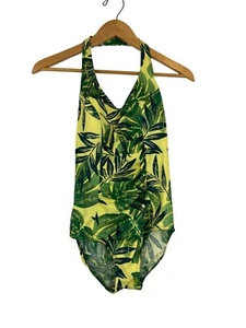Baltex Tropical Leaf Swimsuit Womens Size 10 One-Piece Halter Neck Padded - Picture 1 of 7
