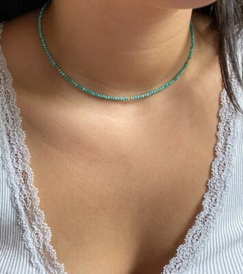 Natürlicher Türkis facettiert rund Edelstein Gold gefüllt Perlen 18 Zoll Dame... - Bild 1 von 4