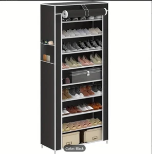 10-stufiges Schuhregal mit staubdichter Abdeckung freistehend Metall Schuhaufbewahrung 27 Paar - Bild 1 von 4