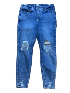 Good American Size 16 High Rise Distressed Skinny Jeans In Medium Wash Denim - Picture 1 of 7