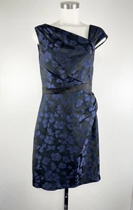 VERA WANG Sz 8 Blue Side Pleated Asymmetrical V-Neckline Cocktail Dress - Picture 1 of 6