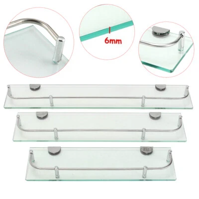 Floating Glass Shelf 40/50/60cm Wall Mounted Bathroom Shower Caddy Storage Rack