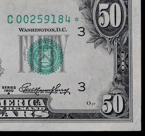 $50 1950A Star AU Federal Reserve Note C00259184* series A twenty Philadelphia - Picture 1 of 3