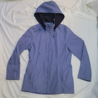Liz Claiborne Blue Jacket Medium Petite w Removable Hood Adjustable Cinch Waist - Image 1 of 4