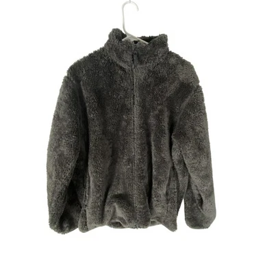Chaqueta Uniqlo Mujer Gris Medio Difuso Sherpa Vellón Cremallera Completa Bolsillos Acogedora Foto 1 de 4