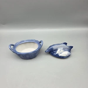 VTG Novgorod Fish Basket Lidded Trinket Box Blue White USSR Porcelain Ceramic - Picture 1 of 20