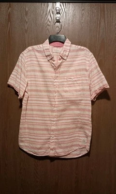 Original Weather Vintage Shirt M Country Twill Stripe Button Up Short Sleeve  - Image 1 of 4