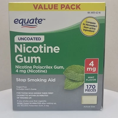 Equate Nicotine Gum 4mg Mint Flavor 170 Pieces Stop Smoking Aid Exp 05/2026 - Image 1 of 4