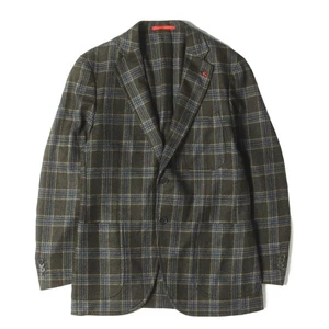 Isaia Men Jacket Olive Blue Size 44 Wool/Cashmere Check Two Button Tailored Oute - Picture 1 of 7