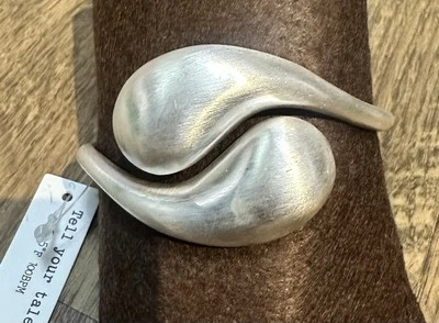 Silver Cuff Spring Bangle Bracelet Teardrop- Spring Open Close/ Closure - Image 1 of 2