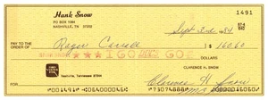 HANK SNOW Signed AUTOGRAPH on PERSONAL BANK CHECK to Band Member ROGER CARROLL - Picture 1 of 2