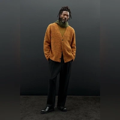 Cárdigan Boho Zara Grueso Retro Bouclé Tejido Naranja y Marrón Foto 1 de 4