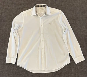 Camicia Burberry Brit uomo XL bianca con bottoni bordo a quadri manica lunga elasticizzata - Foto 1 di 11