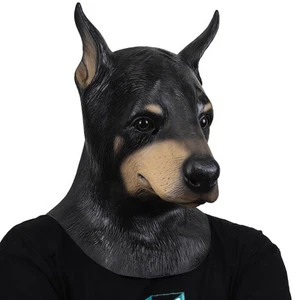 Dog Mask Doberman Head Adult Size Black Funny Animal Mask Halloween Party Cos... - Picture 1 of 7
