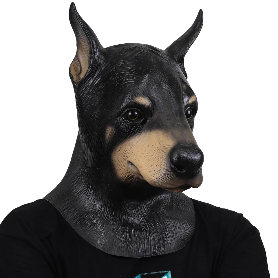 Dog Mask Doberman Head Adult Size Black Funny Animal Mask Halloween Party Cos... - Image 1 of 4