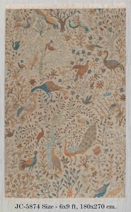 Grey Colorful Birds & Peacocks Garden View Fine Quality Wool Handmade Custom Rug - Picture 1 of 12