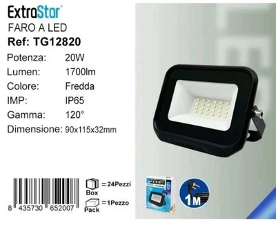 FARO LED PROIETTORE ESTERNO IP65 6500K 20W 1700 LUMEN LUCE FREDDA EXTRASTAR - Immagine 1 di 2