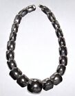 Vtg Silverplate Plated Graduated Faceted Link Necklace Fold Over Clasp - Nice!