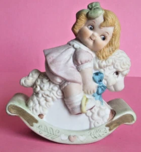 Dolly Dingle Porcelain Bisque Figurine ~Global Art Child on Rocking Lamb in box - Picture 1 of 16