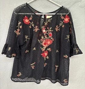 Maive by Anthropolgie Womens Size Large Sheer Top Blouse Embroidered - Picture 1 of 7