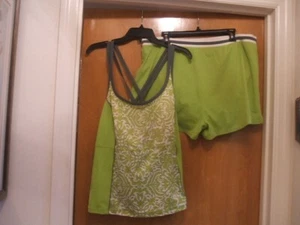 Lands End 2 Piece Swim Suit Tankini 22W Shorts 20W Lime Green Gray Criss Cross - Picture 1 of 19