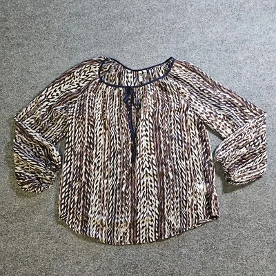 Kut From The Kloth Top Womens Size XL Blue Brown Sheer Balloon Sleeve Casual - Image 1 of 4