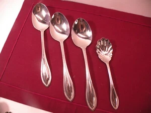 Set Of 4 Serving Pieces Oneida Arbor American Harmony Stainless 3 Solid Spoons + - Picture 1 of 6