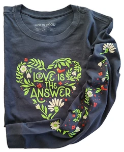 Life Is Good LS Shirt Crusher Tee LOVE IS THE ANSWER Cardinal Chest43in Womens L - Picture 1 of 7