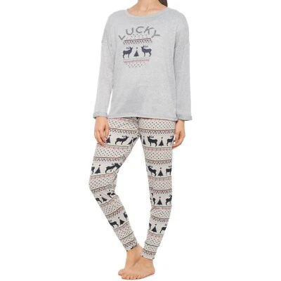 Conjunto de pijama Lucky Brand Holyday gris top y joggers estampados talla súper suave GRANDE Foto 1 de 4