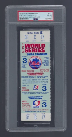 PSA 4 - WILLIE MAYS FINAL GAME - 1973 WORLD SERIES A'S @ METS FULL TICKET Game 3 Cover