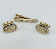 vintage Swank cufflinks and tie clip set rhinestone polished with a rope design