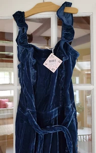 Scotch & Soda Girl's Blue Velvet Ruffle Jumpsuit Size 16 NWT (16023A) - Picture 1 of 7