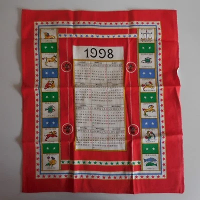 Torchon calendrier 1998 signe astrologique textile collection rouge France N3358 - Photo 1/4