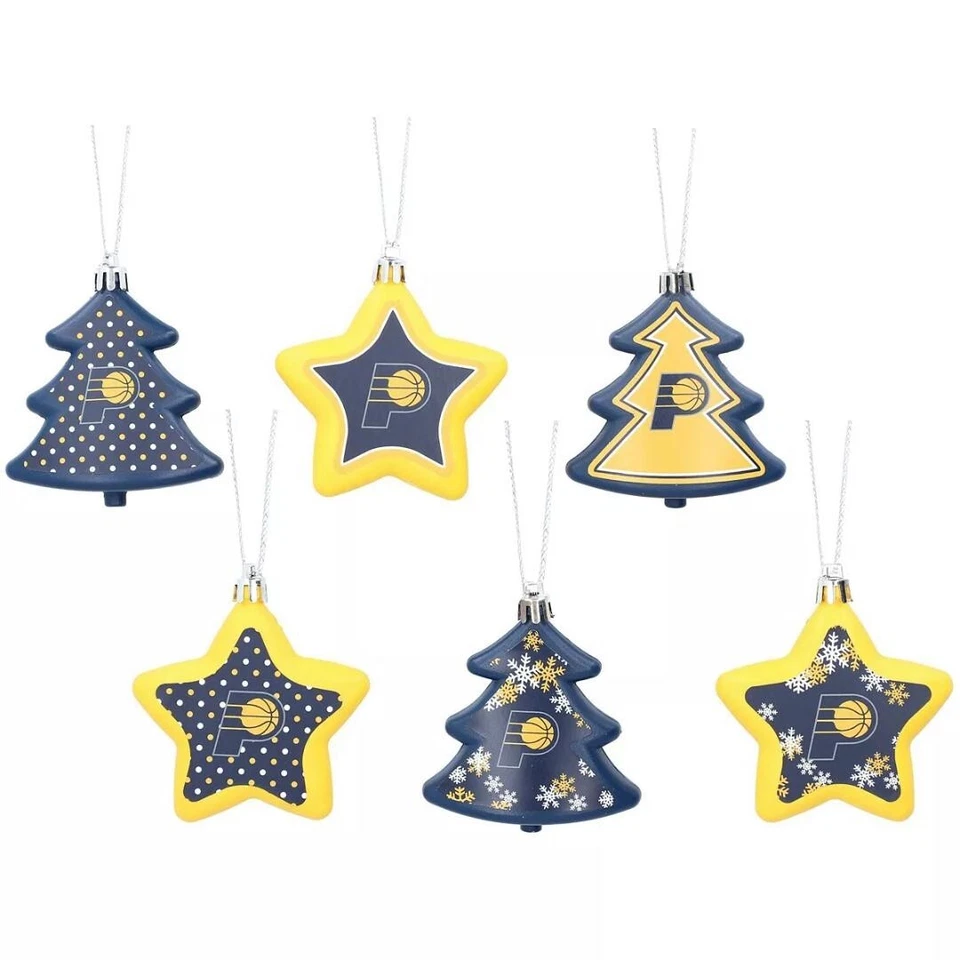 Indiana Pacers NBA Basketball Christmas Shatterproof Tree -Star Ornament Set NEW - Image 1 of 1