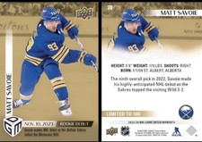 *Presell*  Matt Savoie 2023-24 Upper Deck Game Dated Moments Gold RC Card  /100
